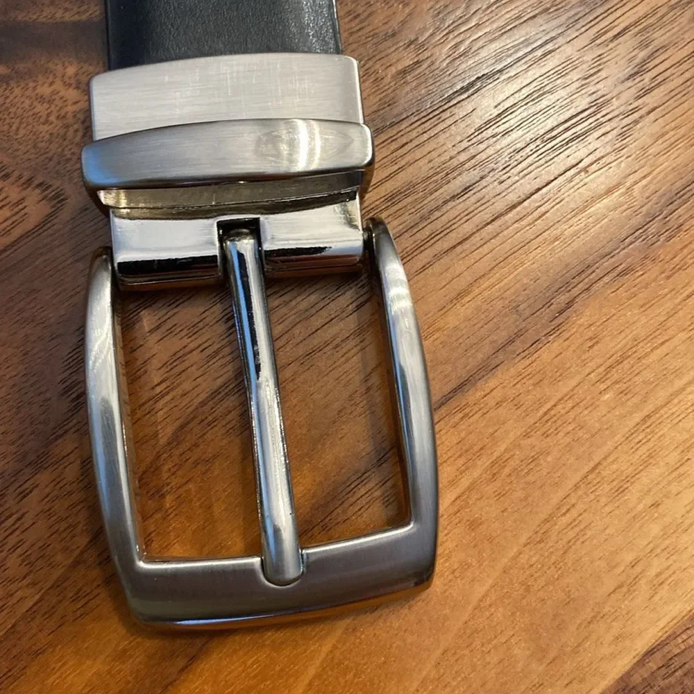 Black Leather Belt Silver Toned Hardware 38” Unisex